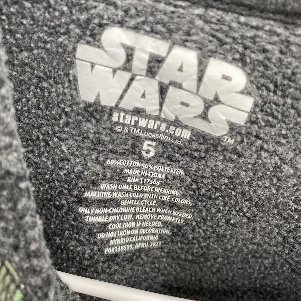 Star Wars Kids Yoda Print Long Sleeve Full Zip Hoodie Sweatshirt Black Size 5